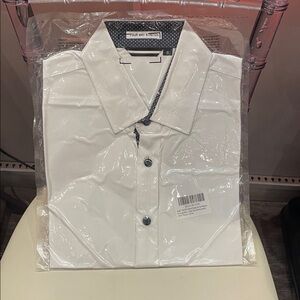 White Button-Up Shirt with Black Accents